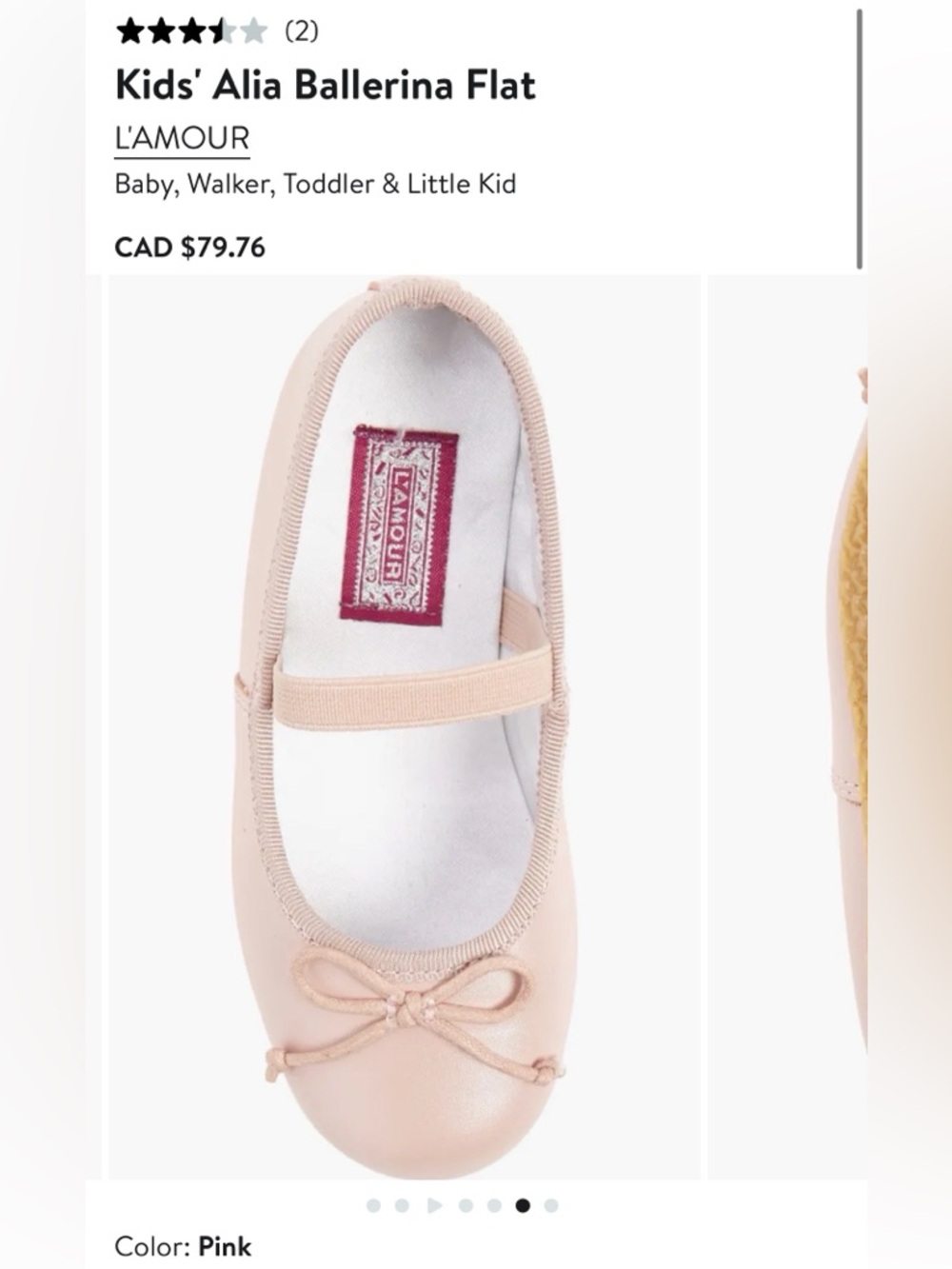 L'Amour Kids Alia Ballerina Flat in Pink